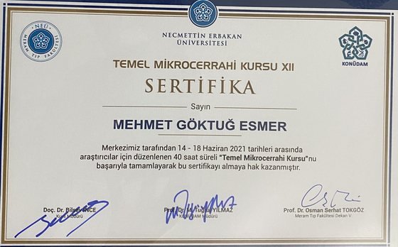 Temel Mikrocerrahi Kursu Sertifikası – Op. Dr. Göktuğ Esmer