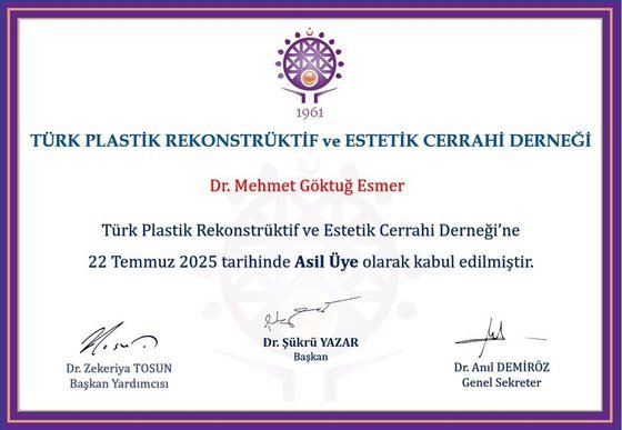 TPRECD Asil Üyelik Belgesi – Op. Dr. Göktuğ Esmer