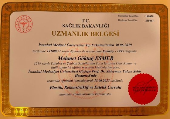 Uzmanlık Belgesi – T.C. Sağlık Bakanlığı – Op. Dr. Göktuğ Esmer